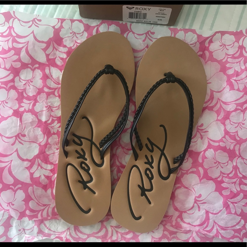 ROXY Girls Flip Flops NWT Black Size 6